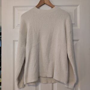 Ann Taylor LOFT Cozy White And Gold Metallic Crew Neck Sweater Women's Sz Large